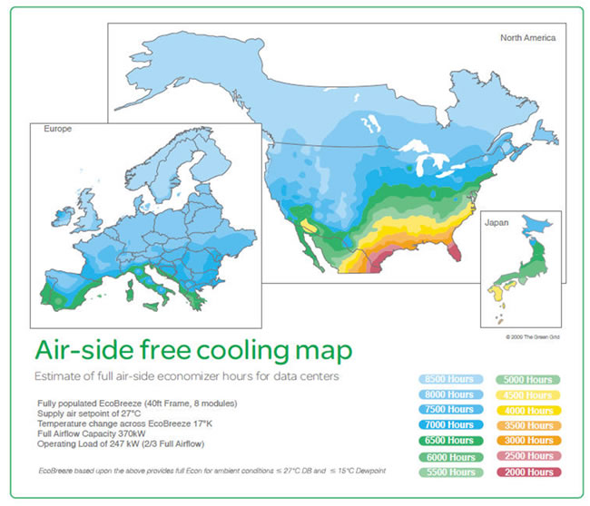 Air-side free cooling availability map