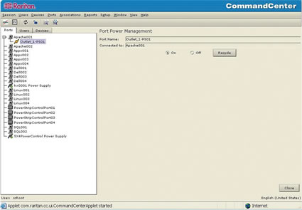Raritan Power control integrated with CommandCenter interface