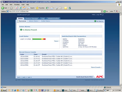 APC Switched Rack PDU Web Interface Screen Shot