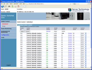 Server Tech POPs Web Interface Screenshot